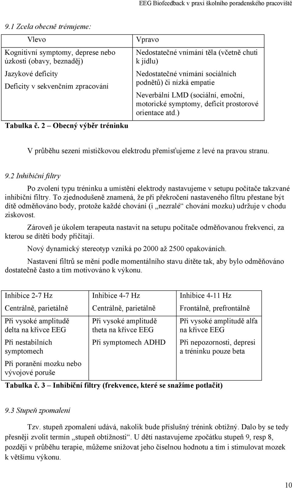 2 Obecný výběr tréninku V průběhu sezení mističkovou elektrodu přemisťujeme z levé na pravou stranu. 9.