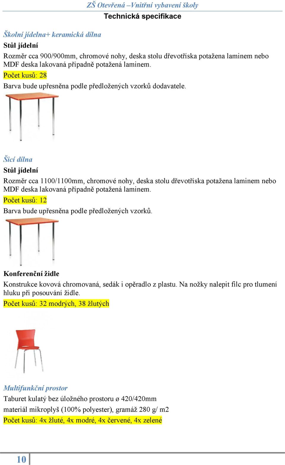 Šicí dílna Stůl jídelní Rozměr cca 1100/1100mm, chromové nohy, deska stolu dřevotříska potažena laminem nebo MDF deska lakovaná případně potažená laminem.