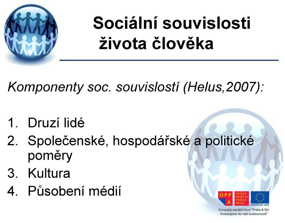 souvislostí (Helus,2007): 1. Druzí lidé 2.
