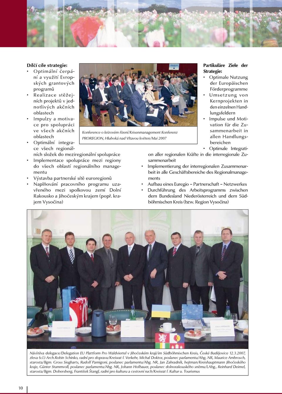 Konference o krizovém řízení/krisenmanagement Konferenz oblastech PROREGION, Hluboká nad Vltavou květen/mai 2007 allen Handlungsbereichen Optimální integrace všech regionálních složek do