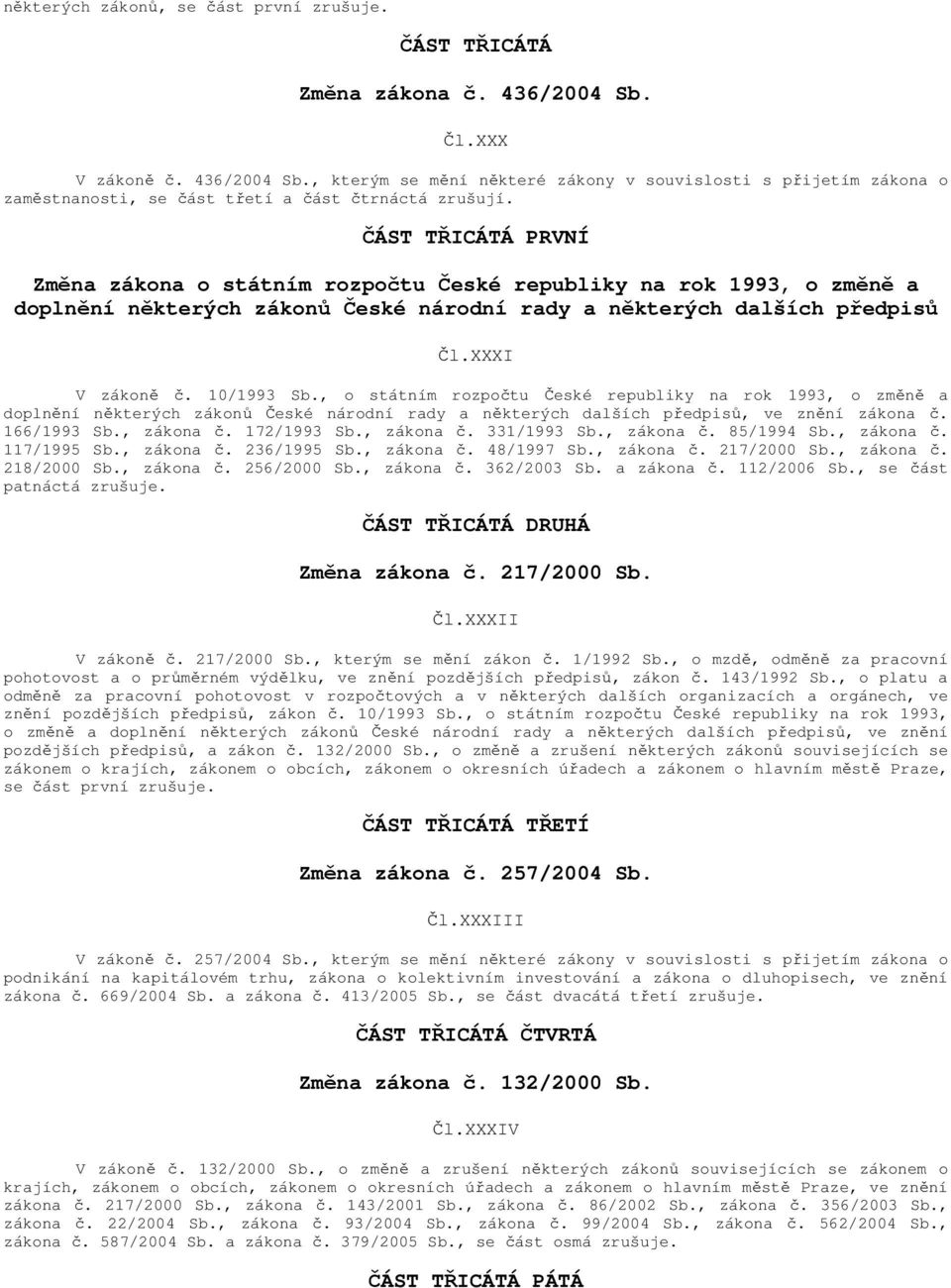 ČÁST TŘICÁTÁ PRVNÍ Změna zákona o státním rozpočtu České republiky na rok 1993, o změně a doplnění některých zákonů České národní rady a některých dalších předpisů Čl.XXXI V zákoně č. 10/1993 Sb.