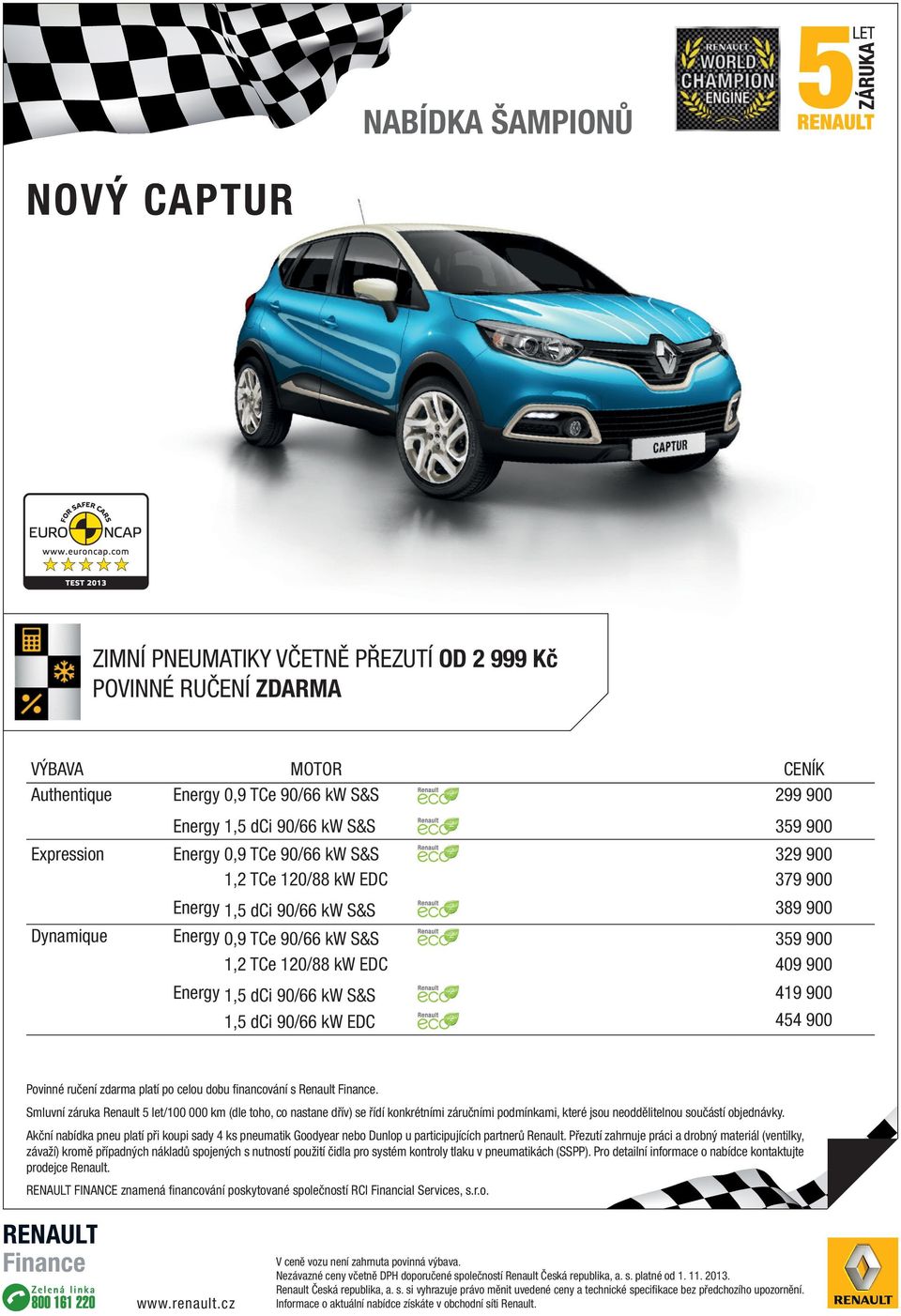 dci 90/66 kw S&S 419 900 1,5 dci 90/66 kw EDC 454 900 Povinné ručení zdarma platí po celou dobu financování s Renault Finance.