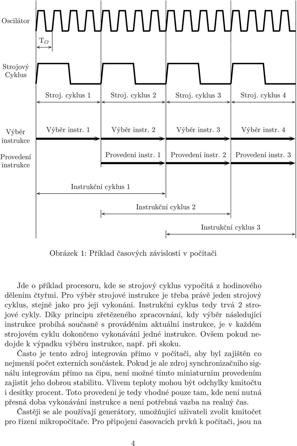 3 Instrukční cyklus 1 Instrukční cyklus 2 Instrukční cyklus 3 Obrázek 1: Příklad časových závislostí v počítači Jde o příklad procesoru, kde se strojový cyklus vypočítá z hodinového dělením čtyřmi.