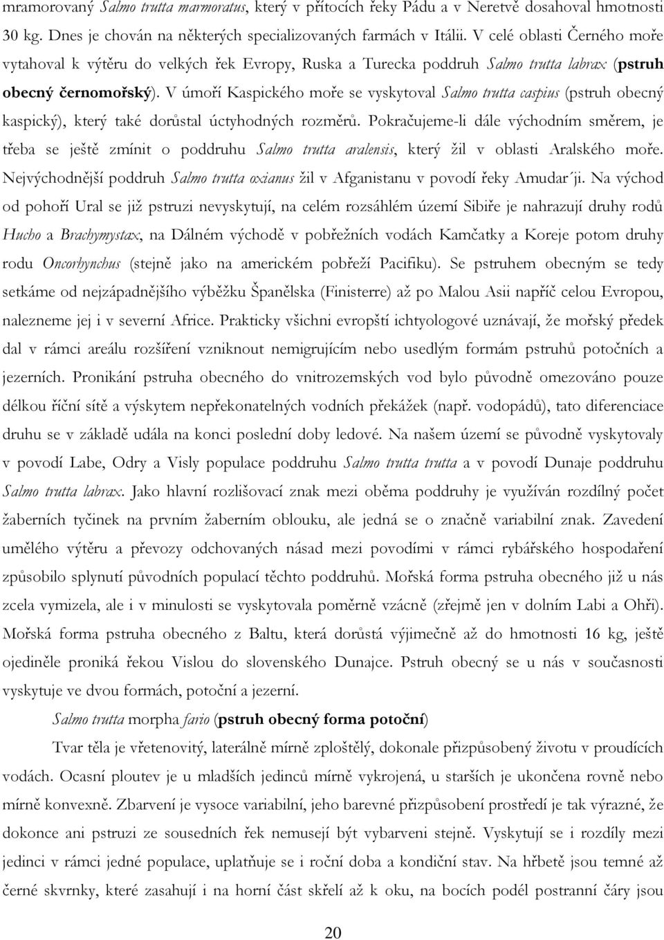 V úmoří Kaspického moře se vyskytoval Salmo trutta caspius (pstruh obecný kaspický), který také dorůstal úctyhodných rozměrů.