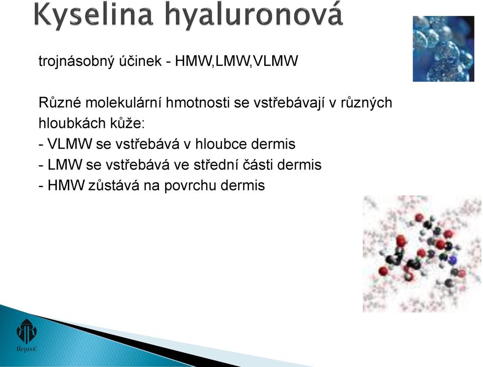 VLMW se vstřebává v hloubce dermis - LMW se vstřebává