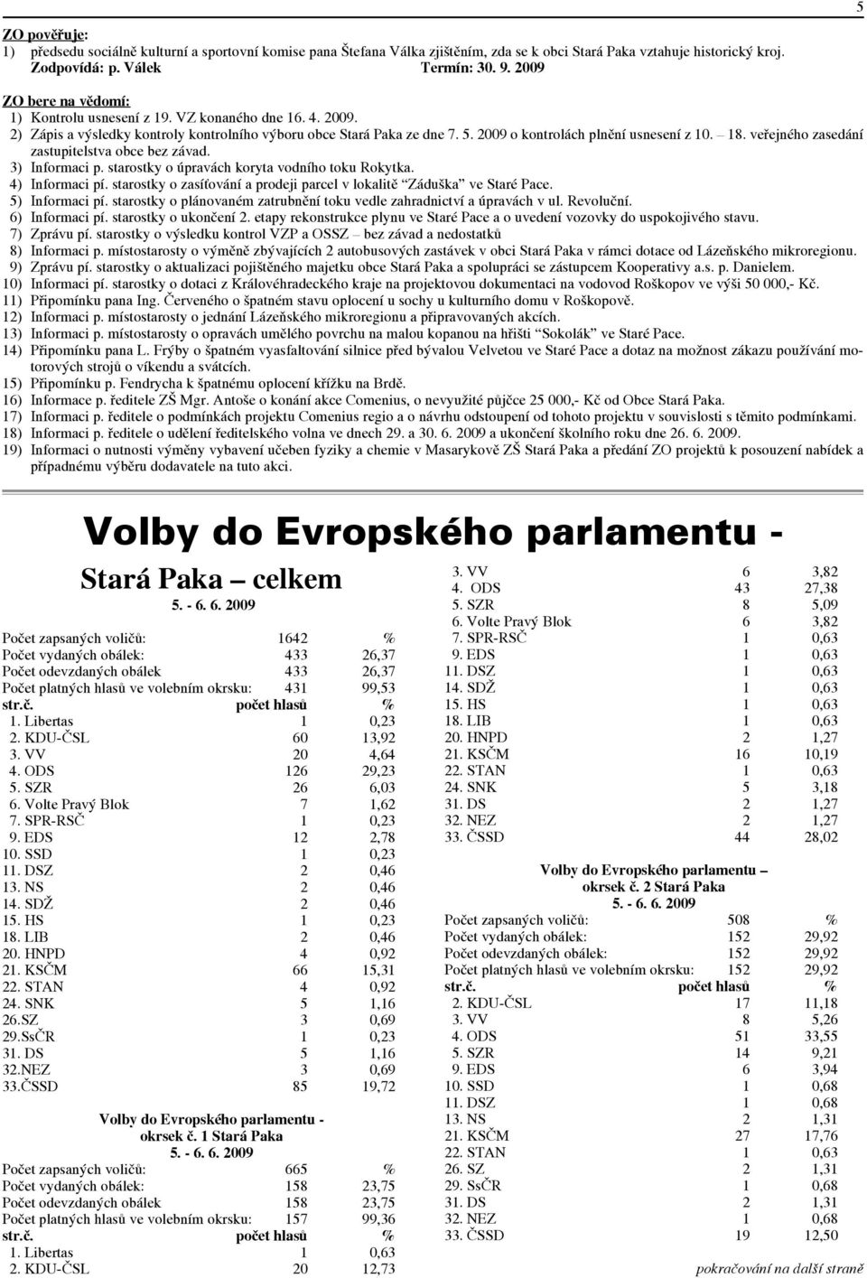 veřejného zasedání zastupitelstva obce bez závad. 3) Informaci p. starostky o úpravách koryta vodního toku Rokytka. 4) Informaci pí.