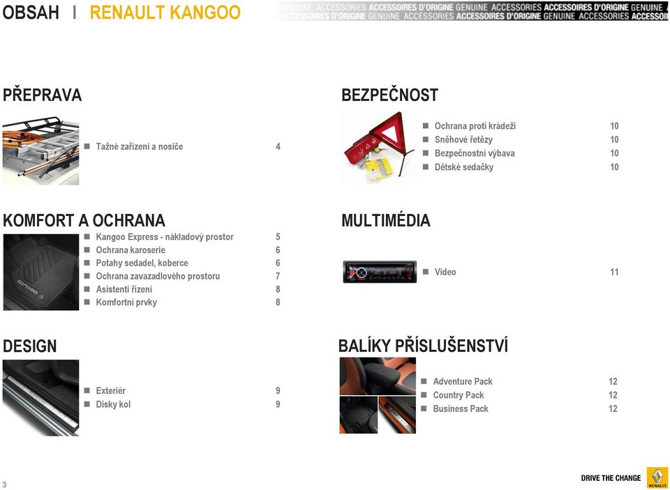 karoserie 6 Potahy sedadel, koberce 6 Ochrana zavazadlového prostoru 7 Asistenti řízení 8 Komfortní prvky 8