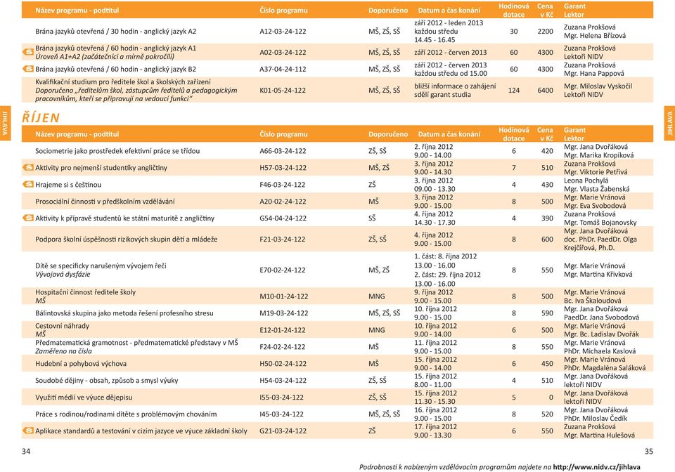 pracovníkům, kteří se připravují na vedoucí funkci září 2012 - leden 2013 každou středu 14.45-16.