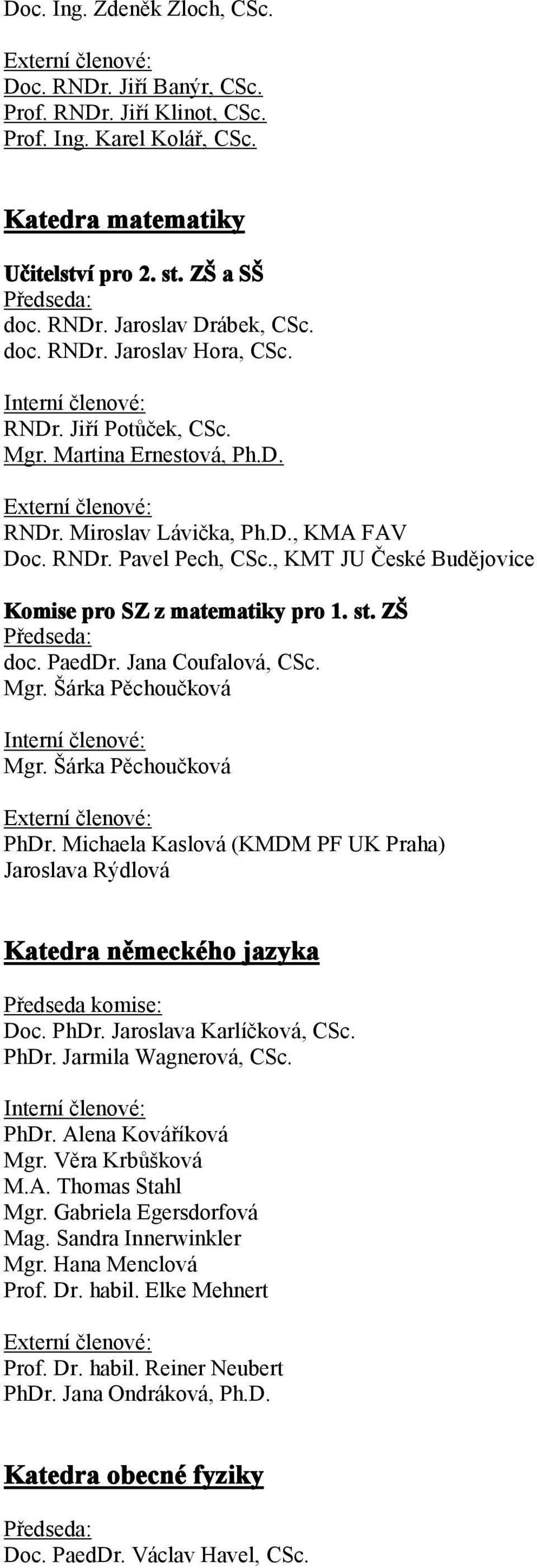 , KMT JU České Budějovice Komise pro SZ z matematiky pro 1. st. ZŠ doc. PaedDr. Jana Coufalová, CSc. Mgr. Šárka Pěchoučková Mgr. Šárka Pěchoučková PhDr.