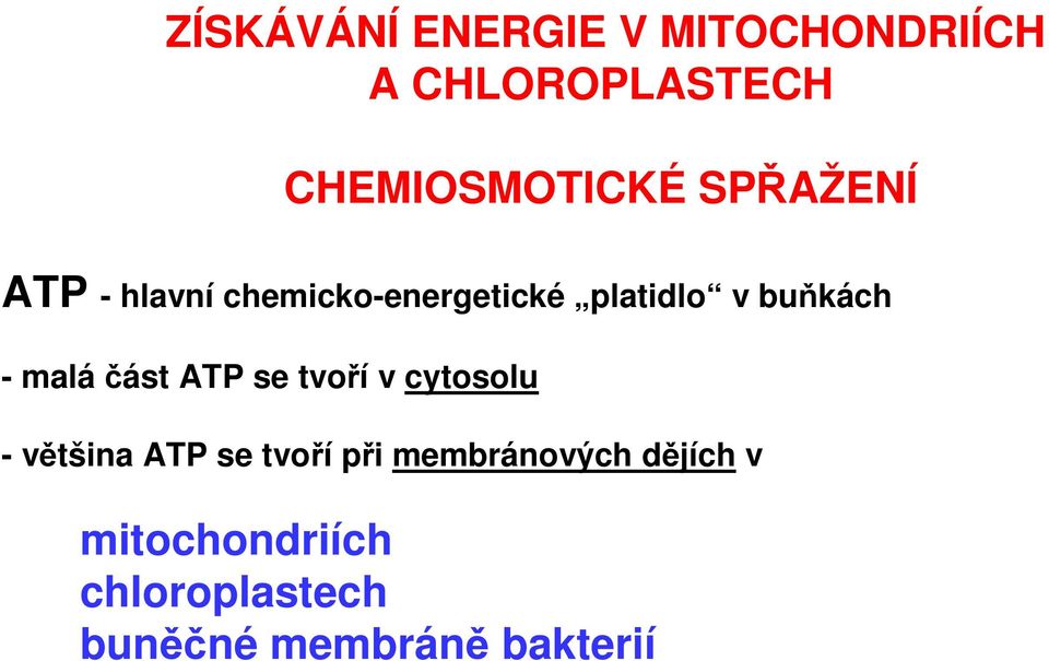 malá část ATP se tvoří v cytosolu - většina ATP se tvoří při
