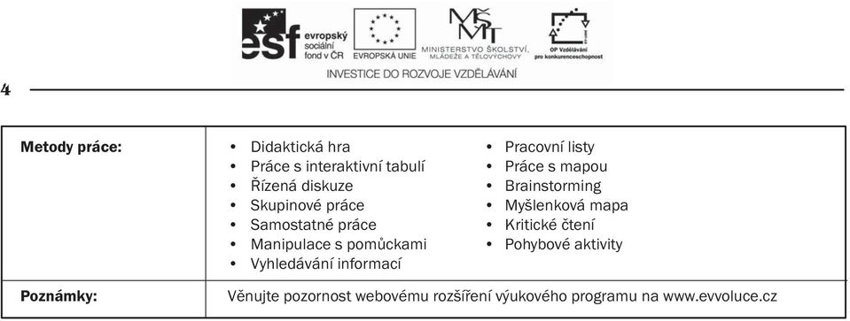 práce Kritické čtení Manipulace s pomůckami Pohybové aktivity Vyhledávání