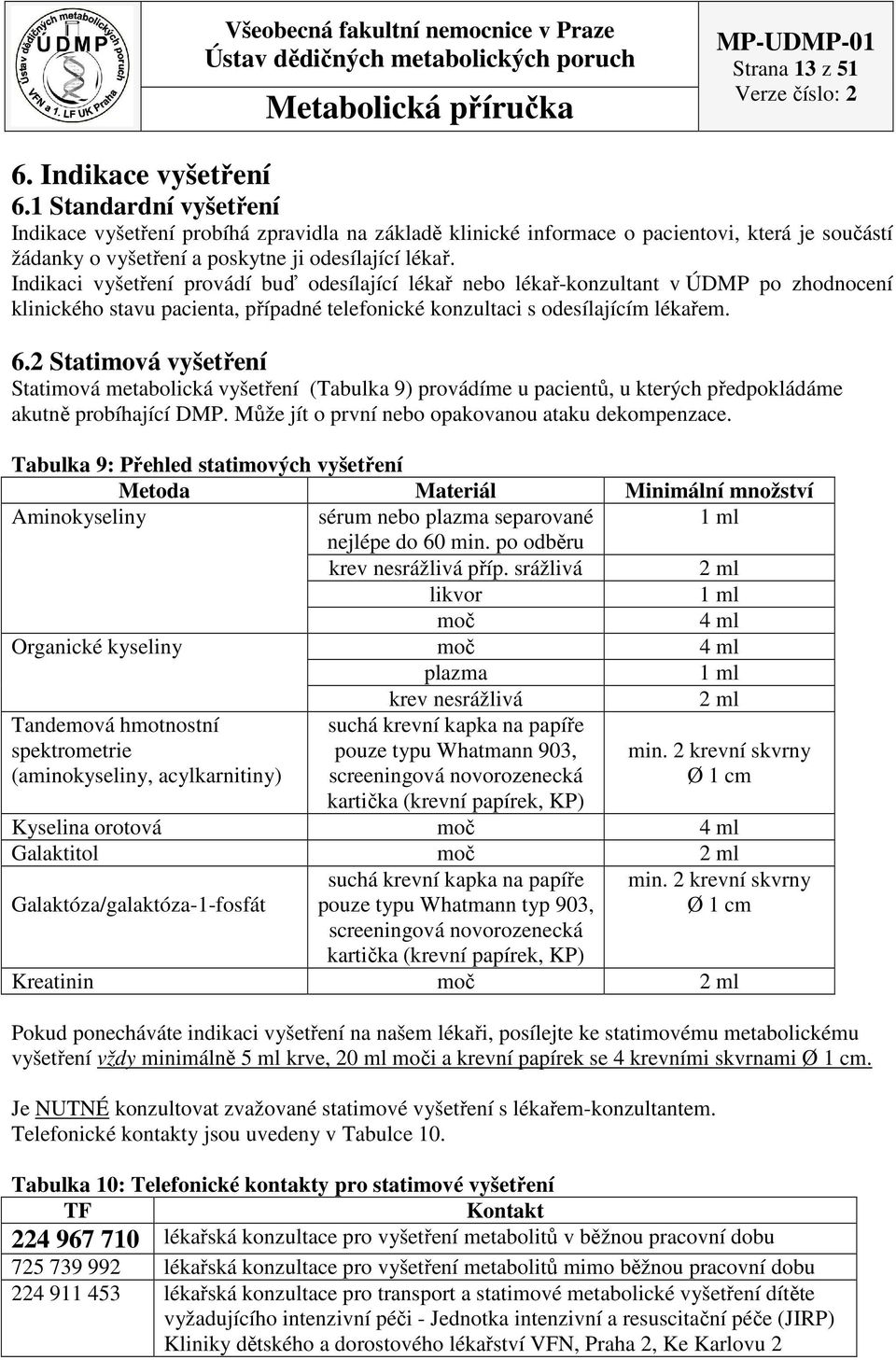 Indikaci vyšetření provádí buď odesílající lékař bo lékař-konzultant v ÚDMP po zhodnocení klinického stavu pacienta, případné telefonické konzultaci s odesílajícím lékařem. 6.