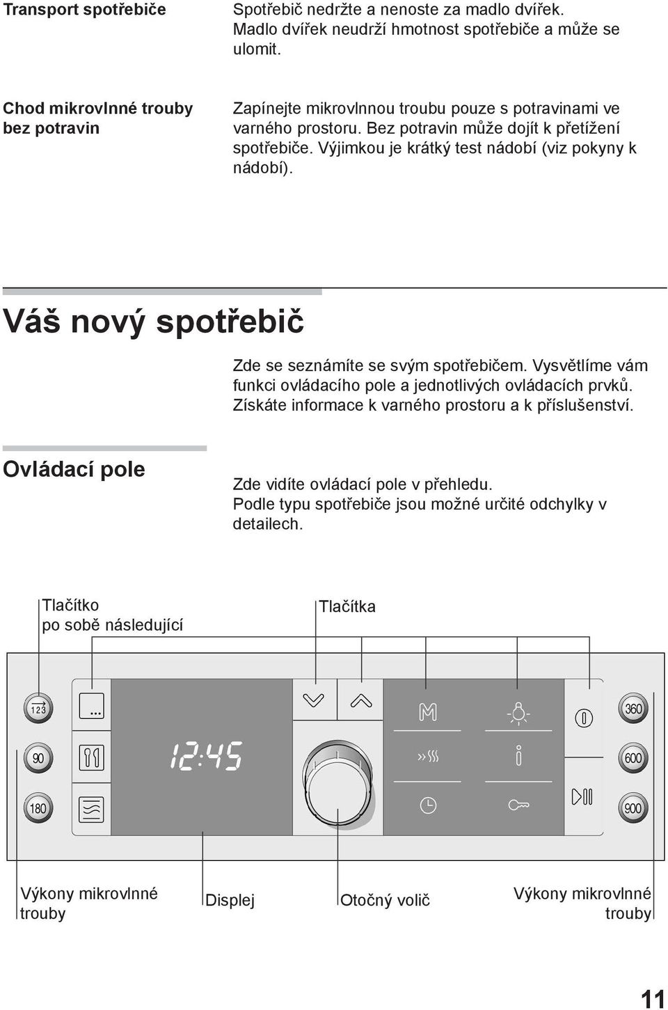 Výjimkou je krátký test nádobí (viz pokyny k nádobí). Váš nový spotřebič Zde se seznámíte se svým spotřebičem. Vysvětlíme vám funkci ovládacího pole a jednotlivých ovládacích prvků.