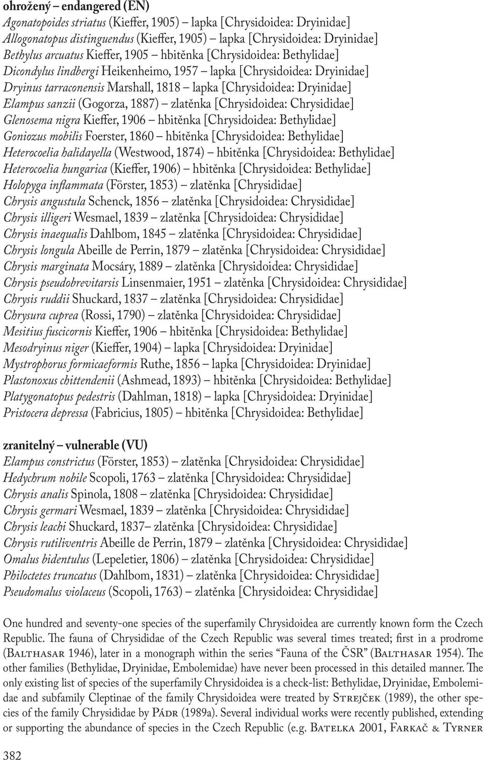 (Gogorza, 1887) zlatěnka [Chrysidoidea: Chrysididae] Glenosema nigra Kieffer, 1906 hbitěnka [Chrysidoidea: Bethylidae] Goniozus mobilis Foerster, 1860 hbitěnka [Chrysidoidea: Bethylidae] Heterocoelia