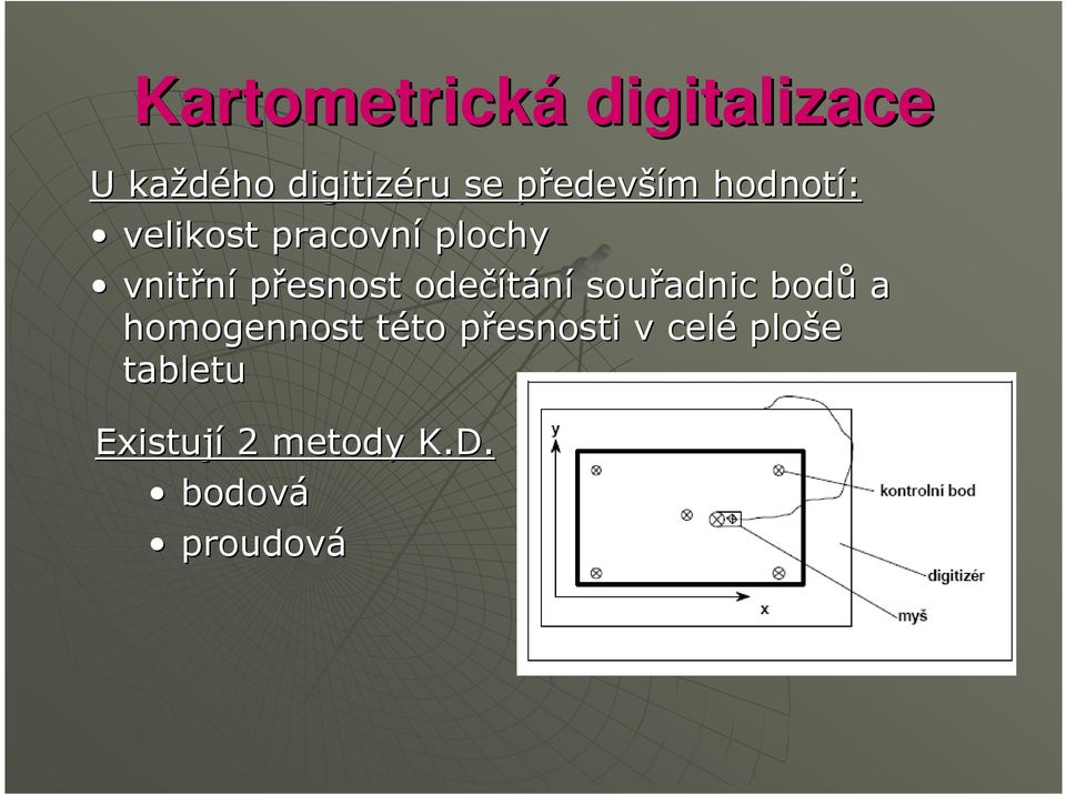 přesnost odečítání souřadnic bodů a homogennost této t to