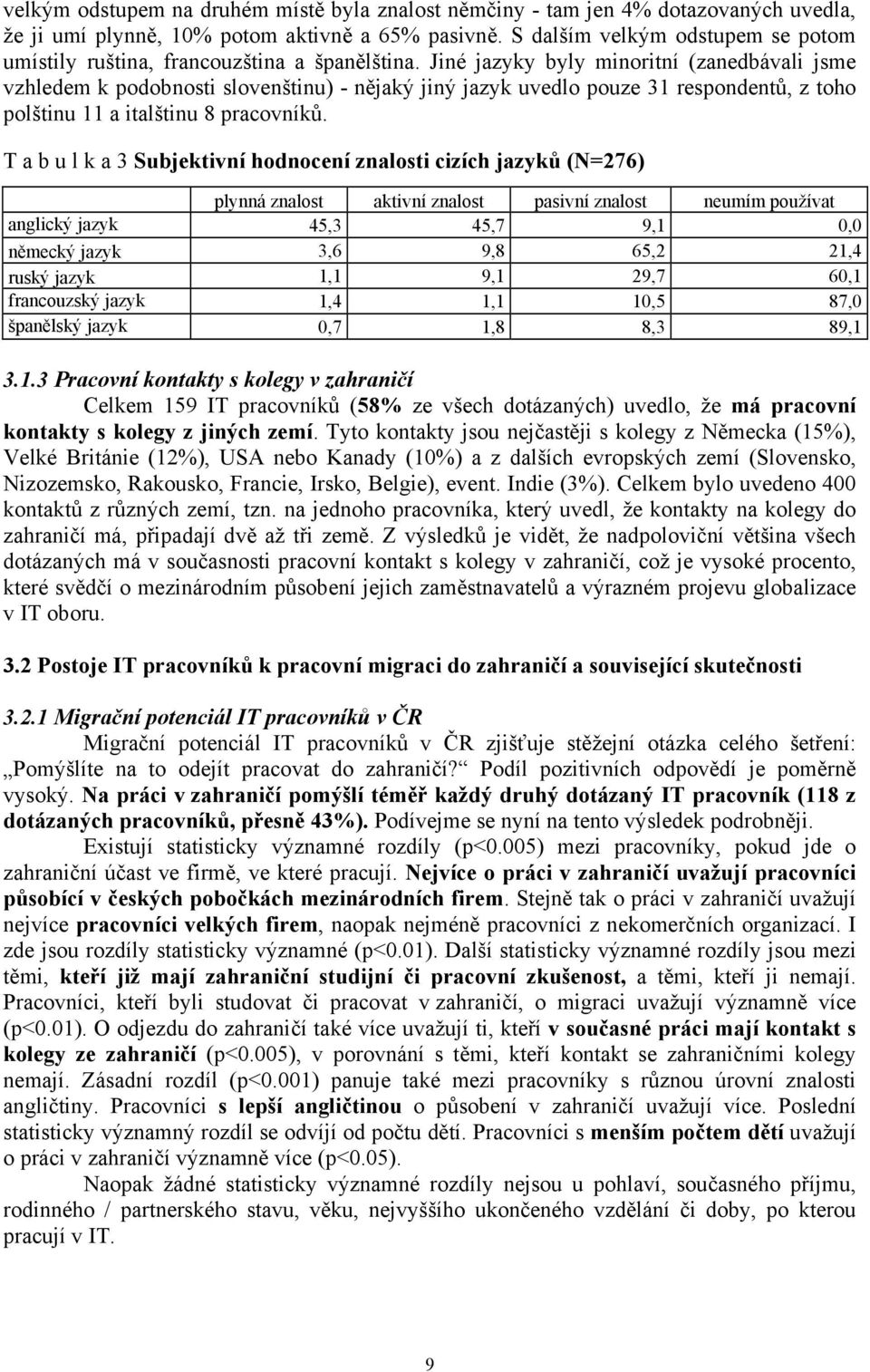 Jiné jazyky byly minoritní (zanedbávali jsme vzhledem k podobnosti slovenštinu) - nějaký jiný jazyk uvedlo pouze 31 respondentů, z toho polštinu 11 a italštinu 8 pracovníků.