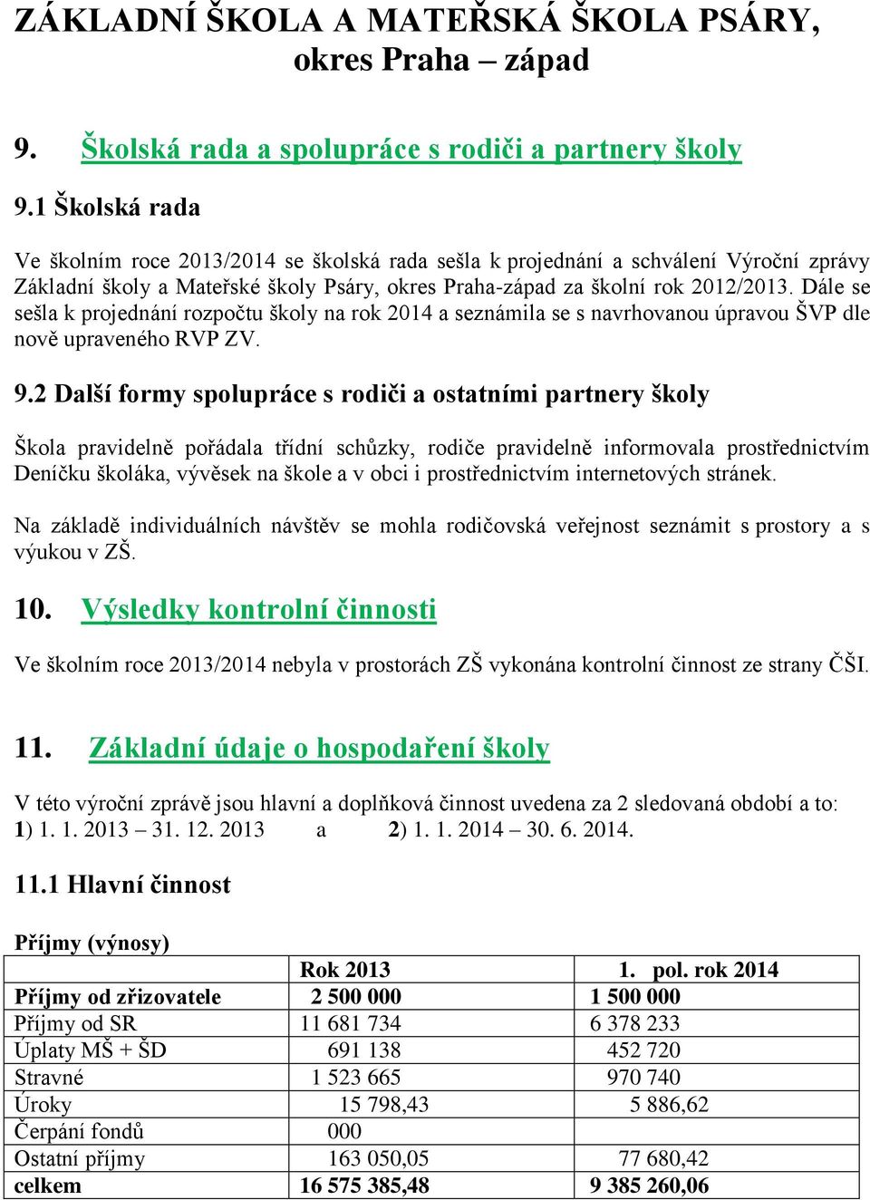 Dále se sešla k projednání rozpočtu školy na rok 2014 a seznámila se s navrhovanou úpravou ŠVP dle nově upraveného RVP ZV. 9.