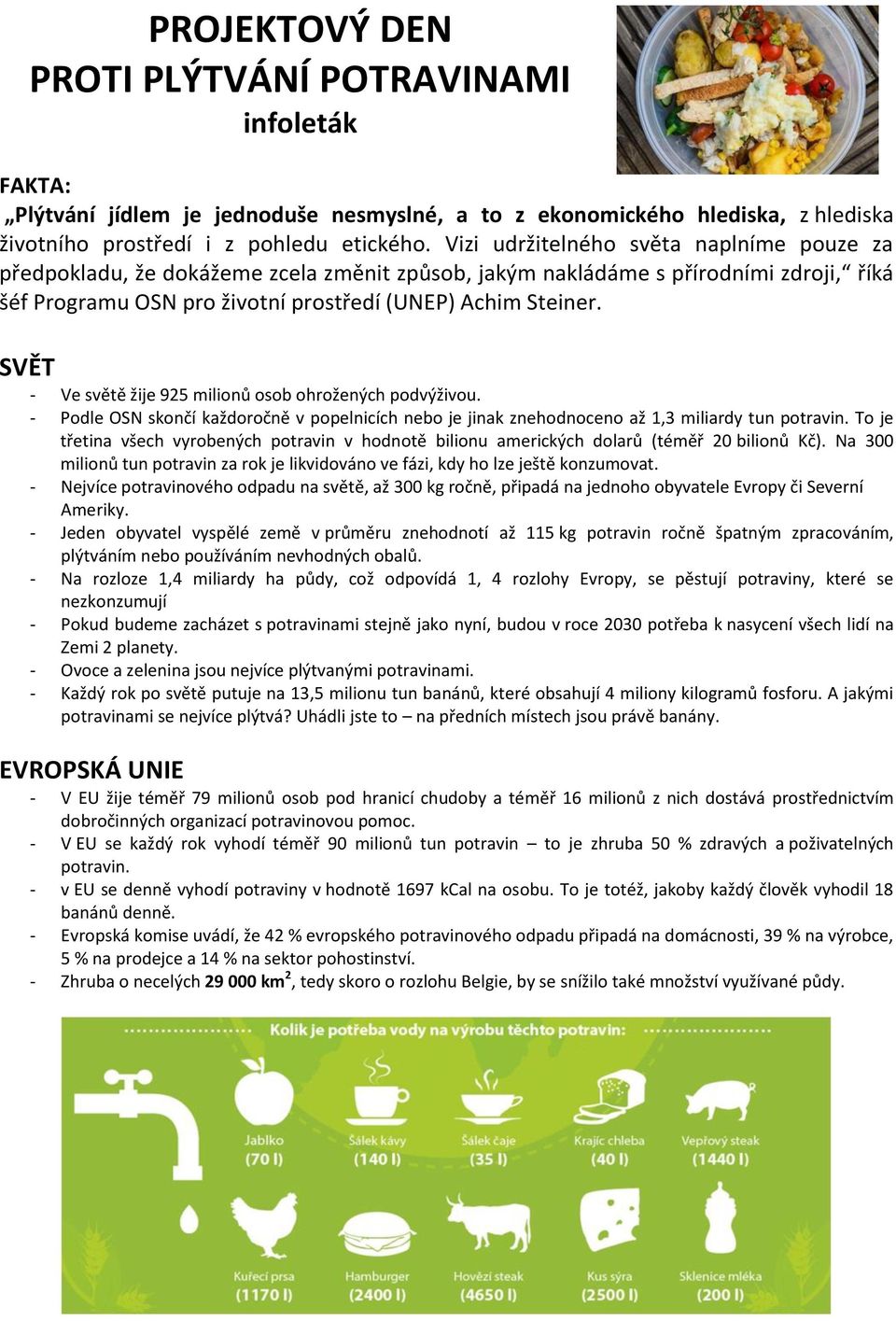 SVĚT - Ve světě žije 925 milionů osob ohrožených podvýživou. - Podle OSN skončí každoročně v popelnicích nebo je jinak znehodnoceno až 1,3 miliardy tun potravin.