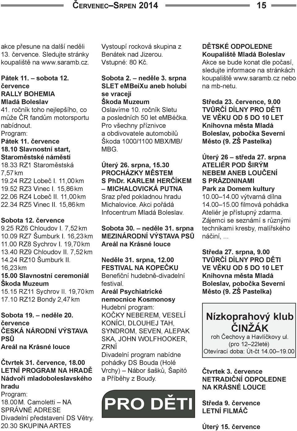 52 RZ3 Vinec I. 15,86 km 22.06 RZ4 Lobeč II. 11,00 km 22.34 RZ5 Vinec II. 15,86 km Sobota 12. 9.25 RZ6 Chloudov I. 7,52 km 10.09 RZ7 Šumburk I. 16,23 km 11.00 RZ8 Sychrov I. 19,70 km 13.