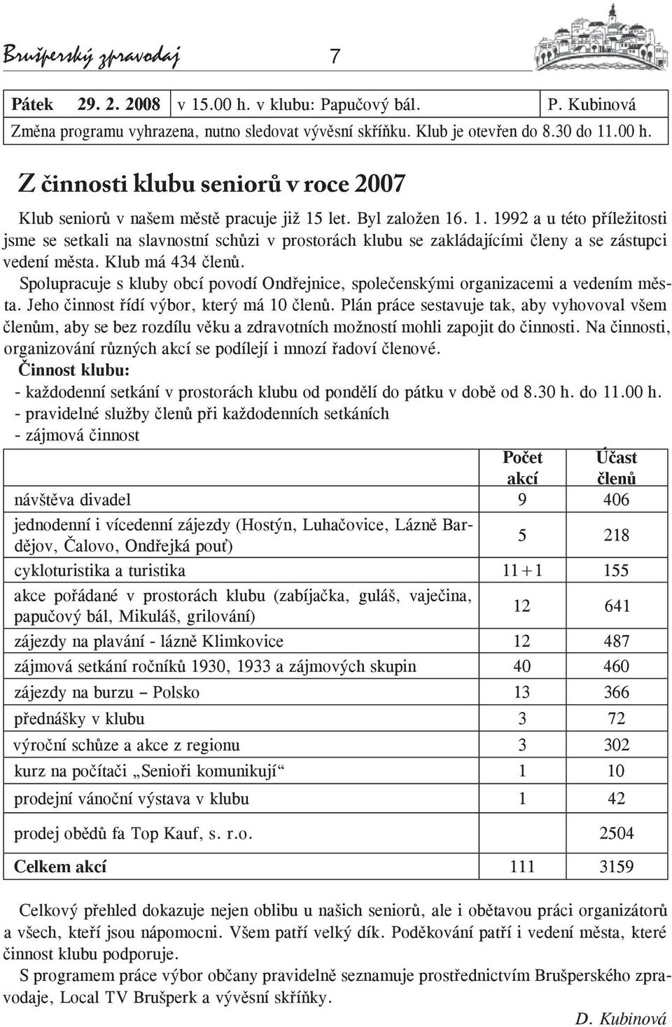 Spolupracuje s kluby obcí povodí Ondřejnice, společenskými organizacemi a vedením města. Jeho činnost řídí výbor, který má 10 členů.