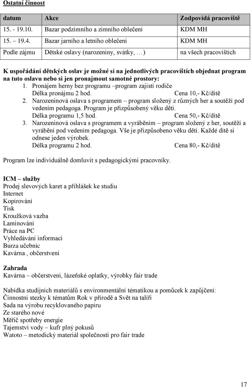 tuto oslavu nebo si jen pronajmout samotné prostory: 1. Pronájem herny bez programu program zajistí rodiče Délka pronájmu 2 hod. Cena 10,- Kč/dítě 2.