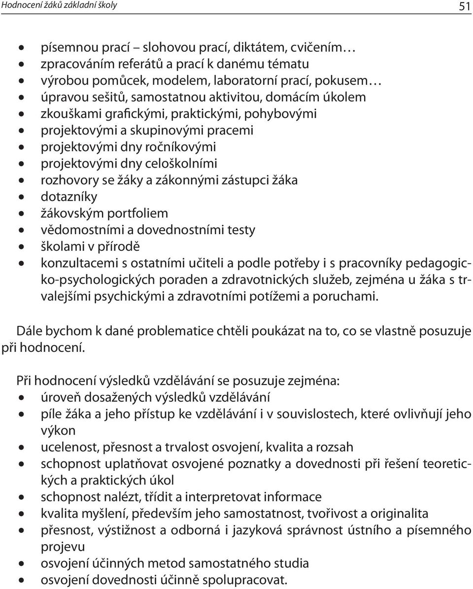 zákonnými zástupci žáka dotazníky žákovským portfoliem vědomostními a dovednostními testy školami v přírodě konzultacemi s ostatními učiteli a podle potřeby i s pracovníky pedagogicko-psychologických