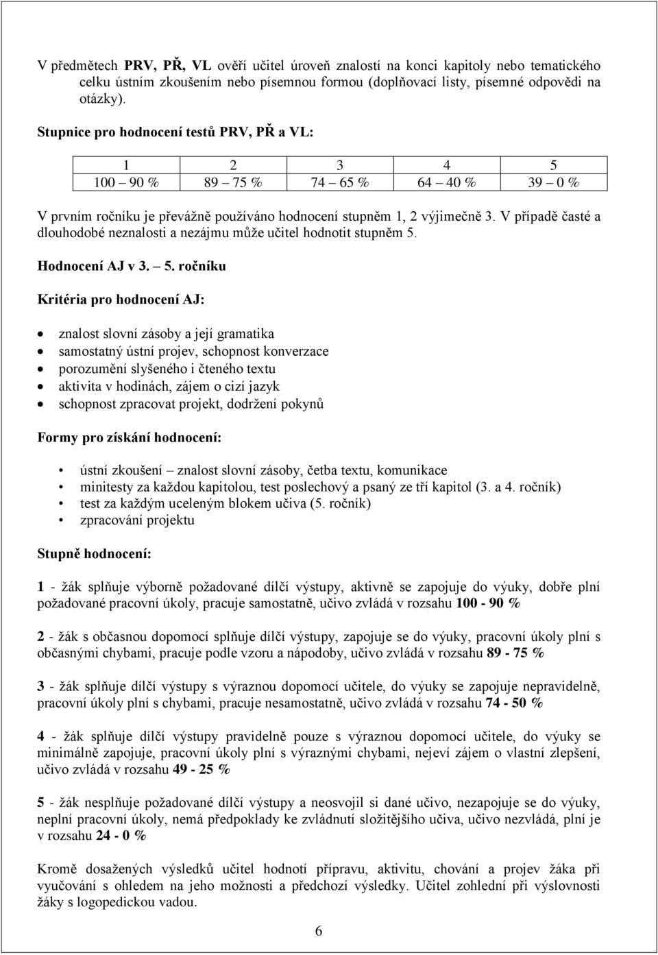 V případě časté a dlouhodobé neznalosti a nezájmu může učitel hodnotit stupněm 5.