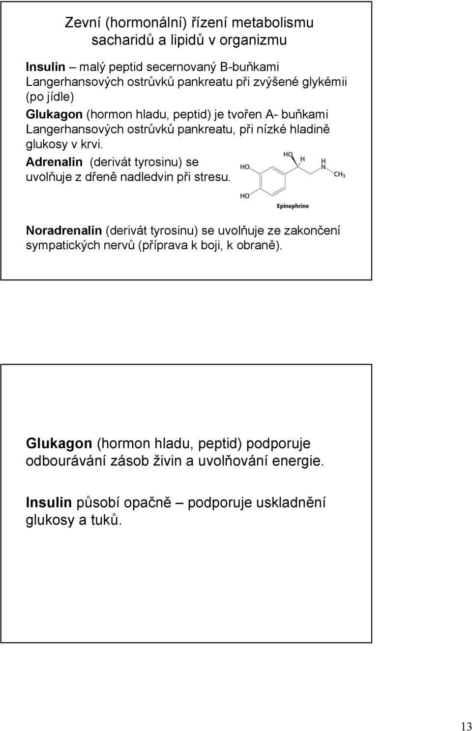 Adrenalin (derivát tyrosinu) se uvolňuje z dřeně nadledvin při stresu.