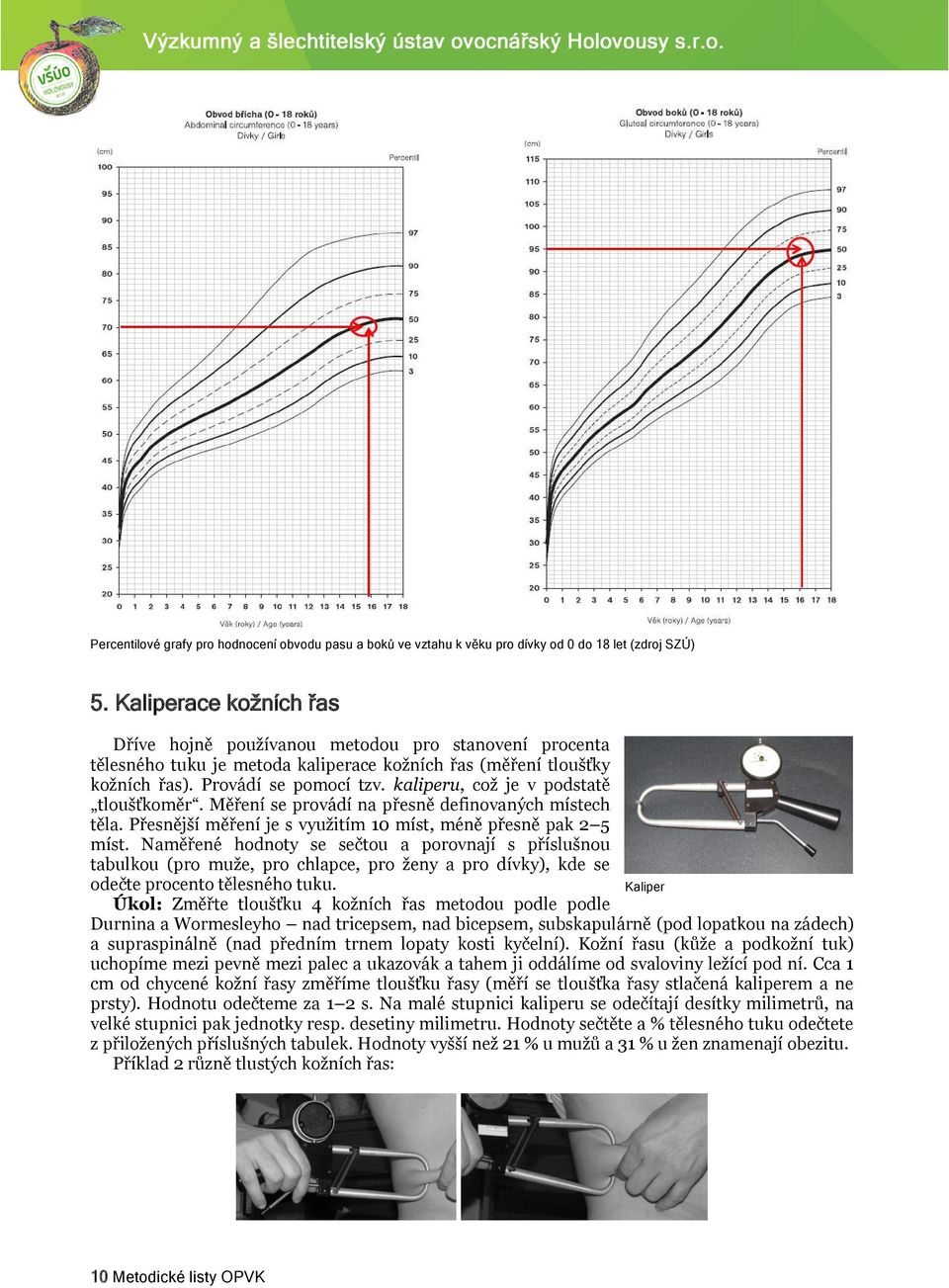 kaliperu, což je v podstatě tloušťkoměr. Měření se provádí na přesně definovaných místech těla. Přesnější měření je s využitím 10 míst, méně přesně pak 2 5 míst.