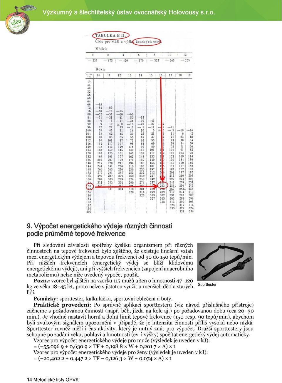Při nižších frekvencích (energetický výdej se blíží klidovému energetickému výdeji), ani při vyšších frekvencích (zapojení anaerobního metabolizmu) nelze níže uvedený výpočet použít. Pozn.