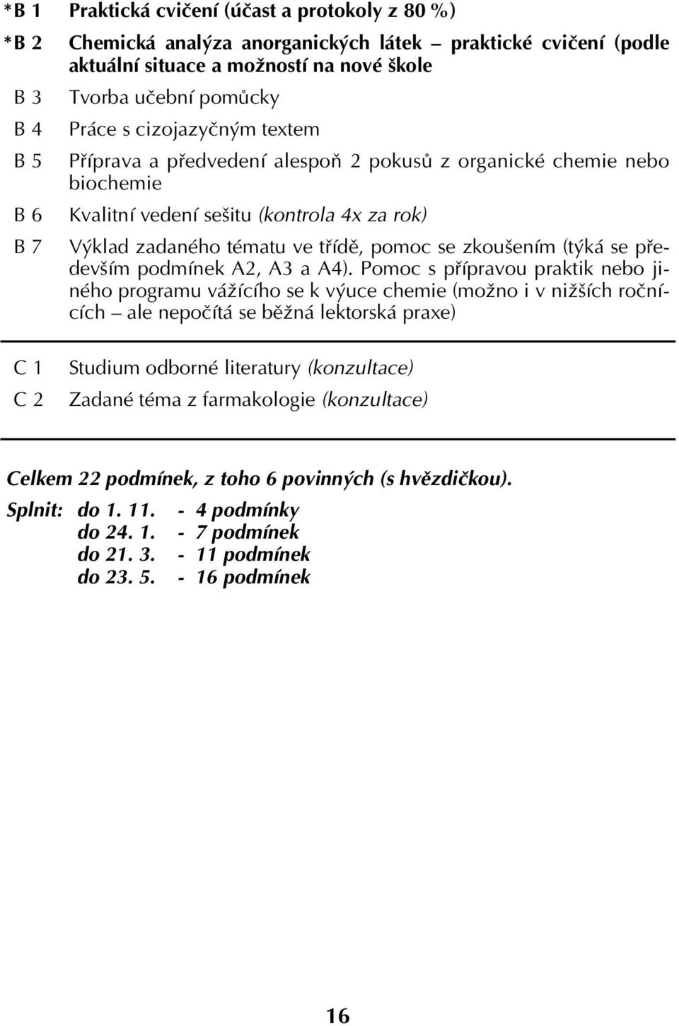 se zkoušením (týká se především podmínek A2, A3 a A4).