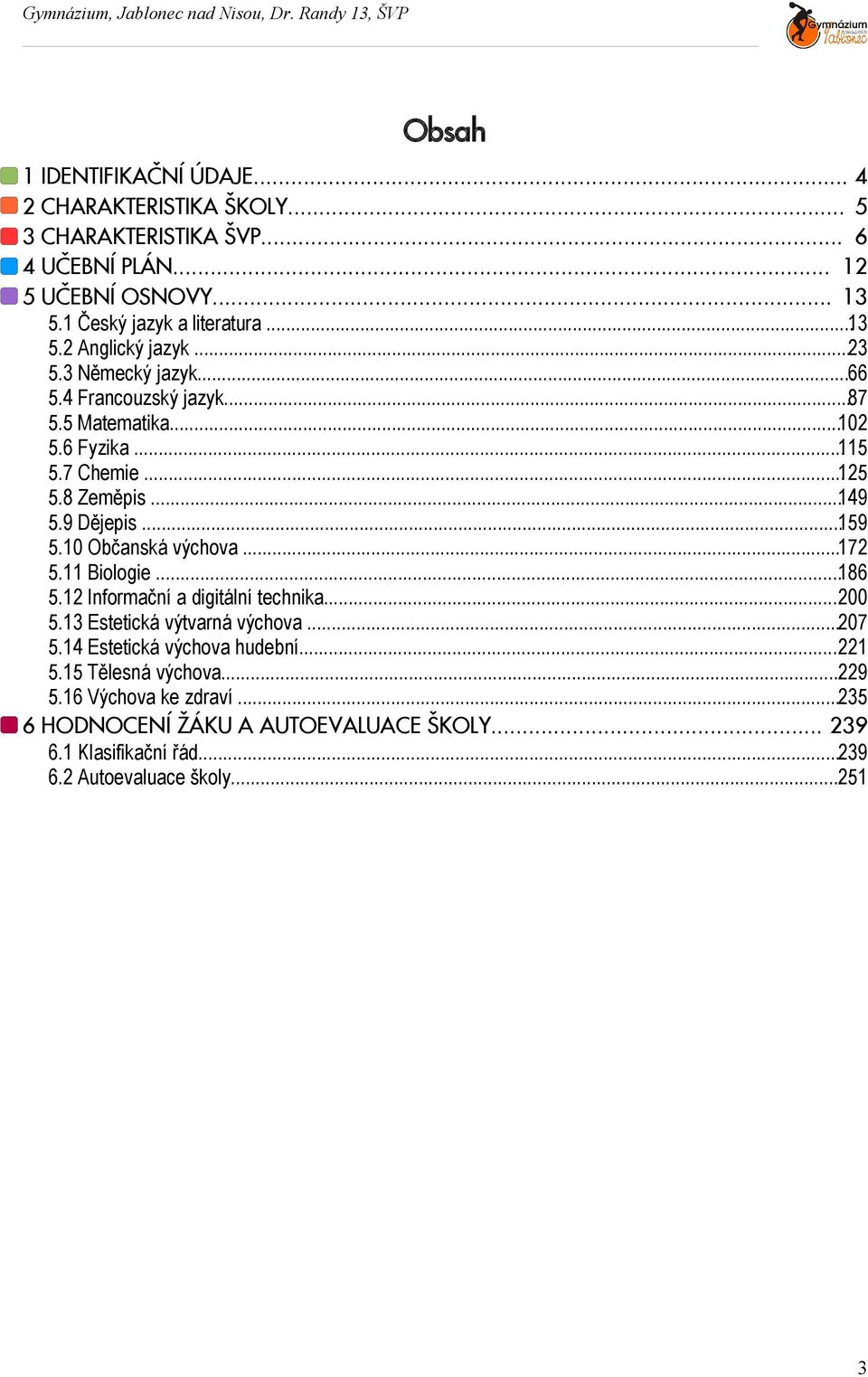 ..159 5.10 Občanská výchova...172 5.11 Biologie...186 5.12 Informační a digitální technika...200 5.13 Estetická výtvarná výchova...207 5.