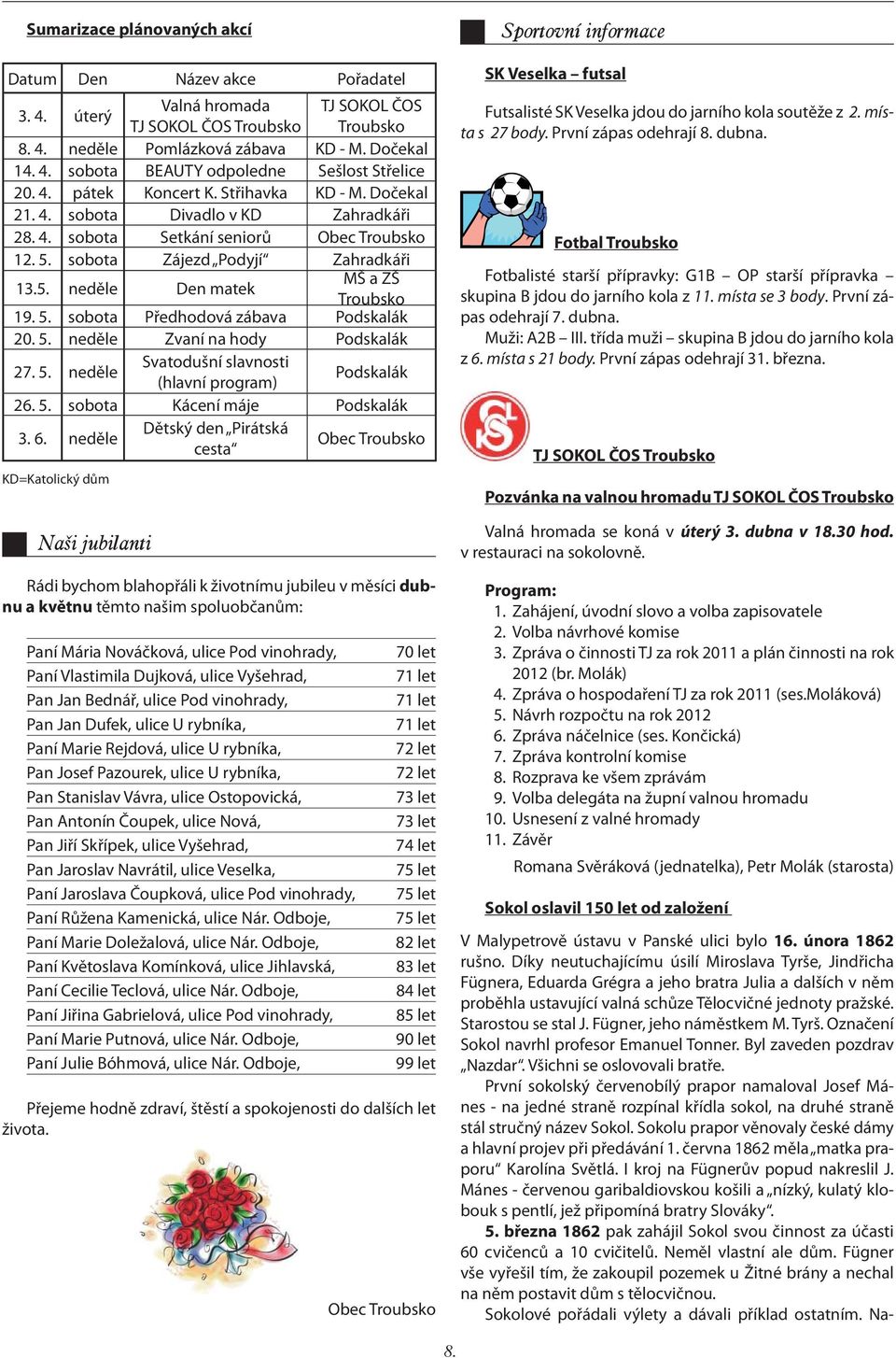 5. sobota Předhodová zábava Podskalák 20. 5. neděle Zvaní na hody Podskalák 27. 5. neděle Svatodušní slavnosti (hlavní program) Podskalák 26. 5. sobota Kácení máje Podskalák 3. 6.