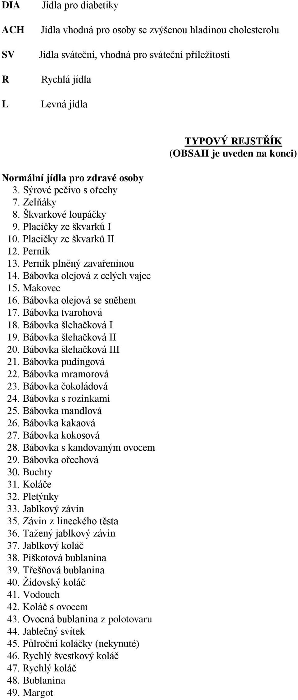 Bábovka olejová z celých vajec 15. Makovec 16. Bábovka olejová se sněhem 17. Bábovka tvarohová 18. Bábovka šlehačková I 19. Bábovka šlehačková II 20. Bábovka šlehačková III 21. Bábovka pudingová 22.