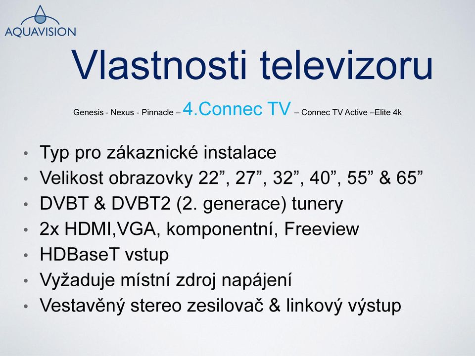 zákaznické instalace Velikost obrazovky 22, 27, 32, 40, 55 & 65 DVBT & DVBT2