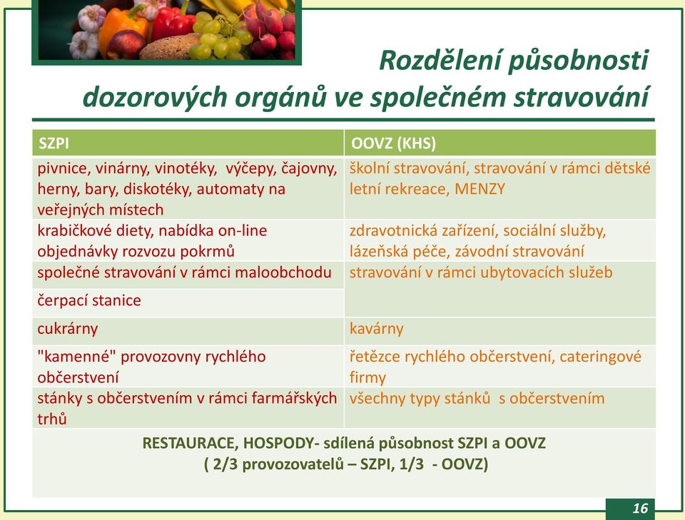 rámci ubytovacích služeb čerpací stanice cukrárny Rozdělení působnosti dozorových orgánů ve společném stravování kavárny "kamenné" provozovny rychlého řetězce rychlého občerstvení,