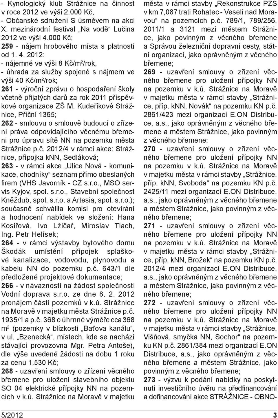 2012: - nájemné ve výši 8 Kč/m 2 /rok, - úhrada za služby spojené s nájmem ve výši 40 Kč/m 2 /rok; 261 - výroční zprávu o hospodaření školy včetně přijatých darů za rok 2011 příspěvkové organizace ZŠ