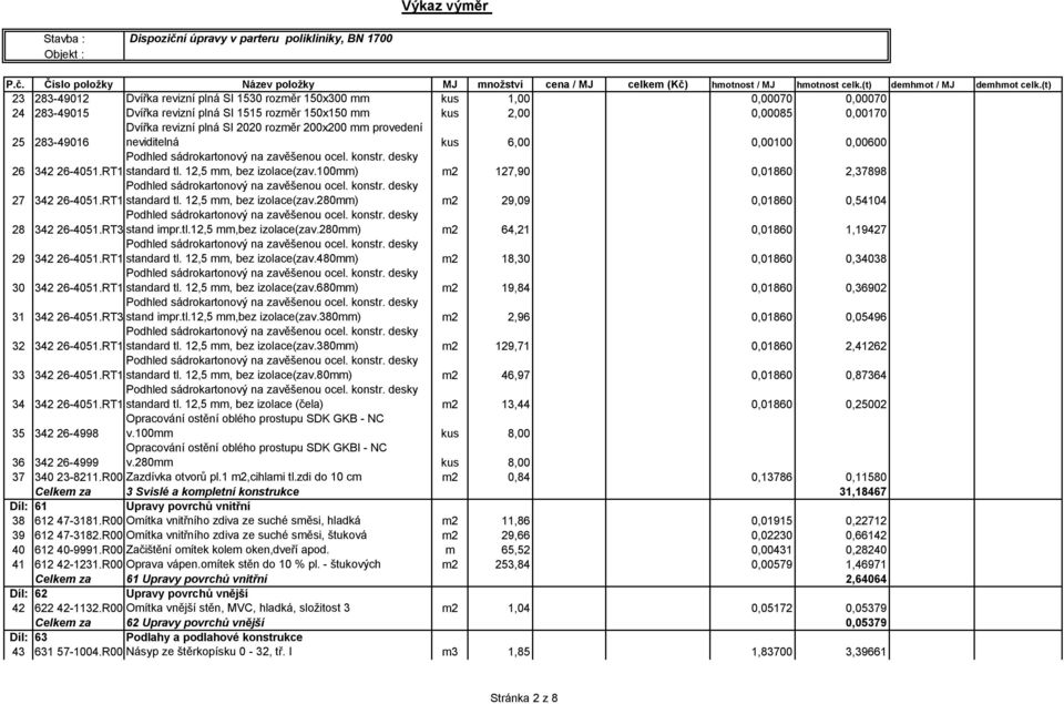 rozměr 200x200 mm provedení 25 283-49016 neviditelná kus 6,00 0,00100 0,00 odhled sádrokartonový na zavěšenou ocel. konstr. desky 26 342 26-4051.RT1 standard tl. 12,5 mm, bez izolace(zav.