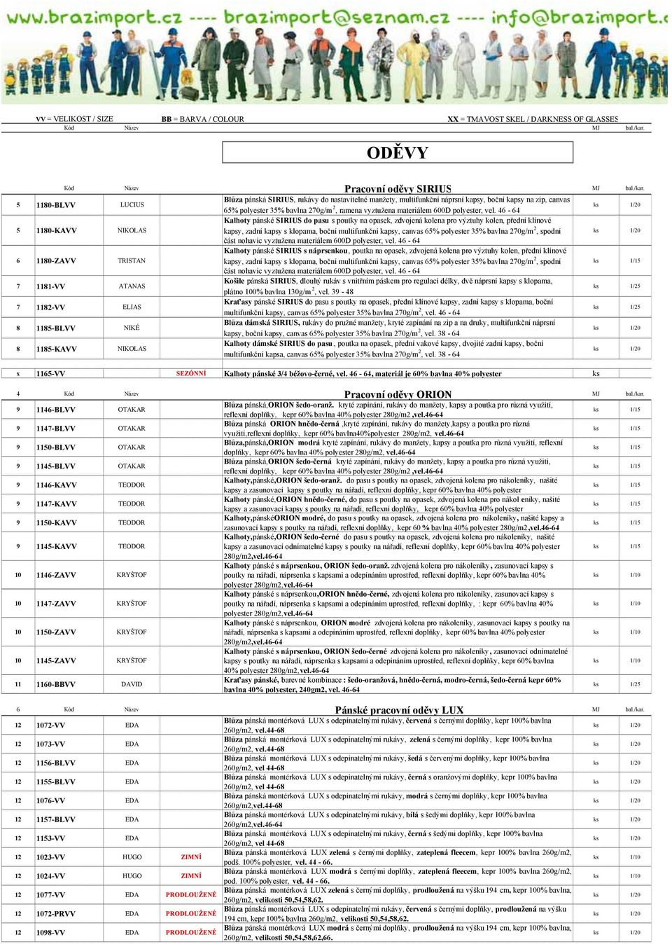 46-64 Kalhoty pánské SIRIUS do pasu s poutky na opasek, zdvojená kolena pro výztuhy kolen, přední klínové kapsy, zadní kapsy s klopama, boční multifunkční kapsy, canvas 65% polyester 35% bavlna