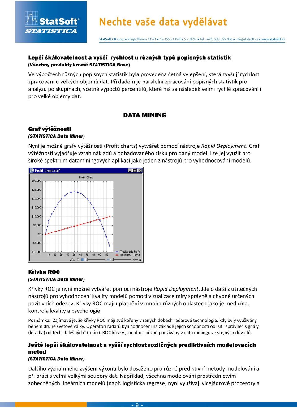 Příkladem je paralelní zpracování popisných statistik pro analýzu po skupinách, včetně výpočtů percentilů, které má za následek velmi rychlé zpracování i pro velké objemy dat.