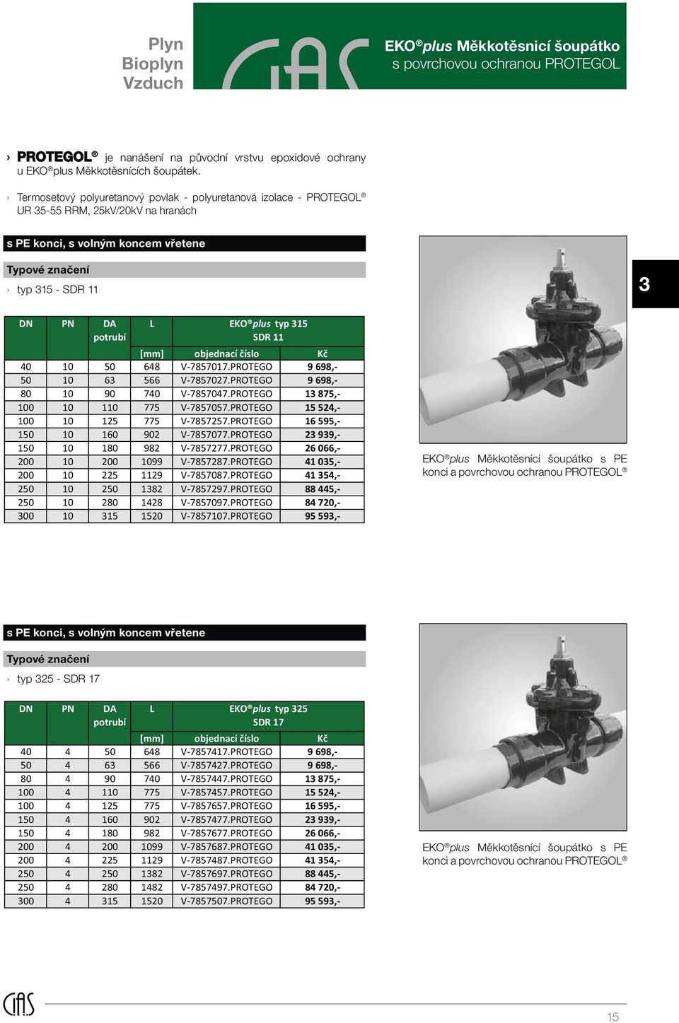 315 SDR 11 [mm] 9 698,- 9 698,- 13 875,- 15 524,- 16 595,- 23 939,- 26 066,- 41 035,- 41 354,- 88 445,- 84 720,- 95 593,- EKO plus Měkkotěsnící šoupátko s PE konci a povrchovou ochranou PROTEGOL s PE