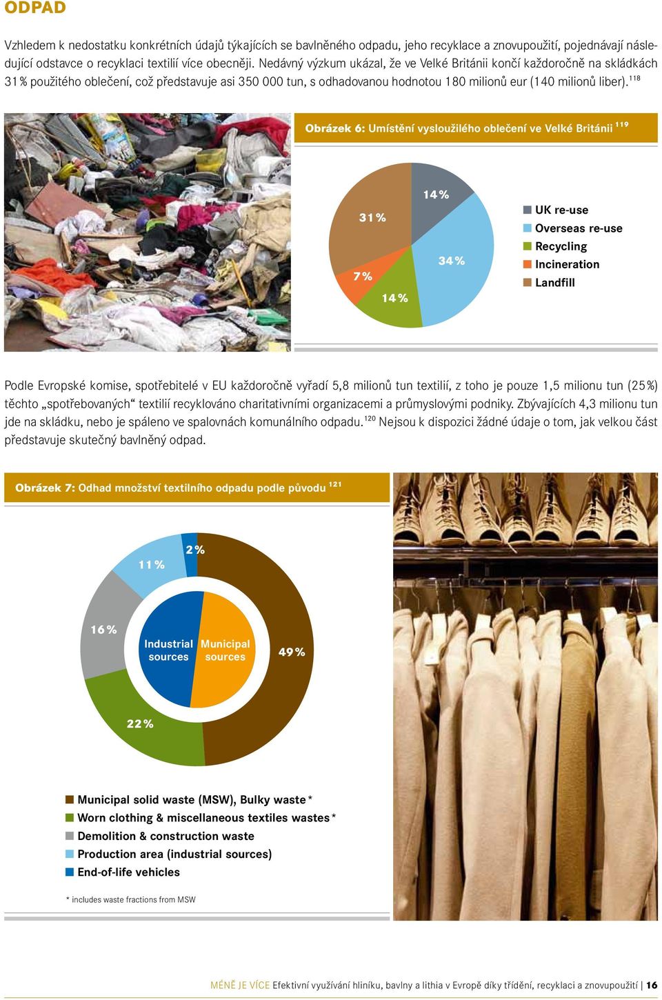 118 Obrázek 6: Umístění vysloužilého oblečení ve Velké Británii 119 31 % 7 % 14 % 14 % 34 % UK re-use Overseas re-use Recycling Incineration Landfill Podle Evropské komise, spotřebitelé v EU
