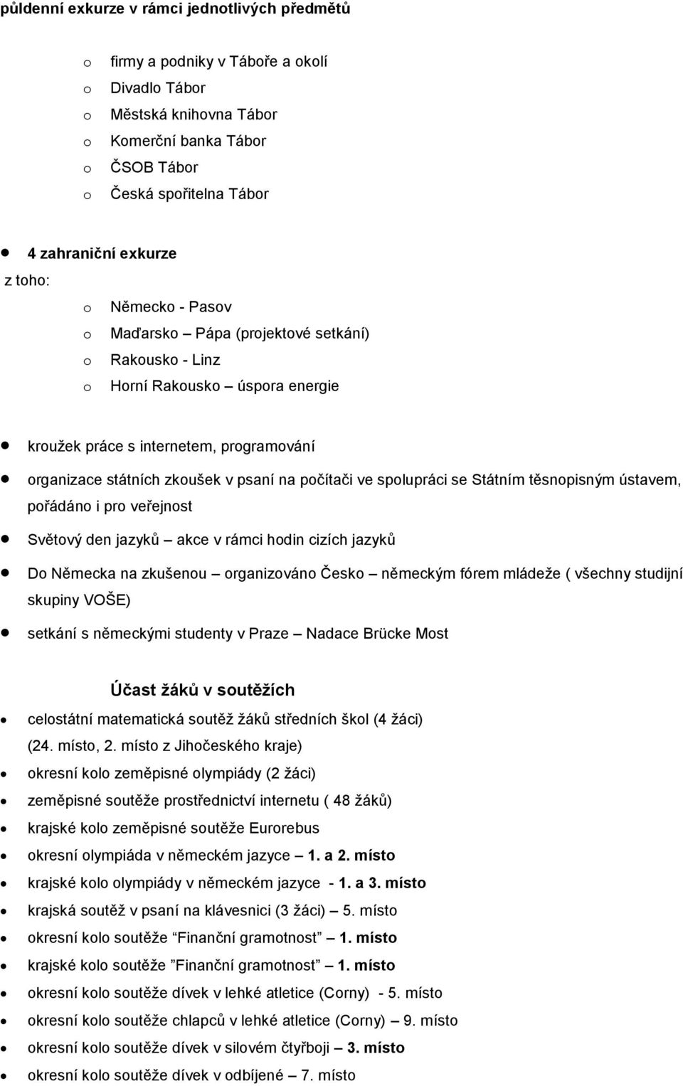 na počítači ve spolupráci se Státním těsnopisným ústavem, pořádáno i pro veřejnost Světový den jazyků akce v rámci hodin cizích jazyků Do Německa na zkušenou organizováno Česko německým fórem mládeže