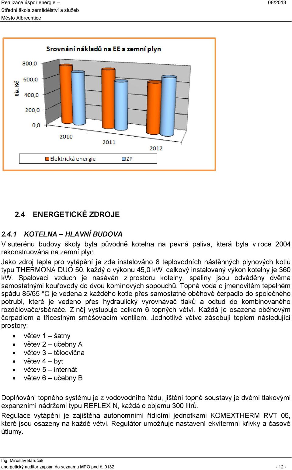 Spalovací vzduch je nasáván z prosoru koelny, spaliny jsou odváděny dvěma samosanými kouřovody do dvou komínových sopouchů.