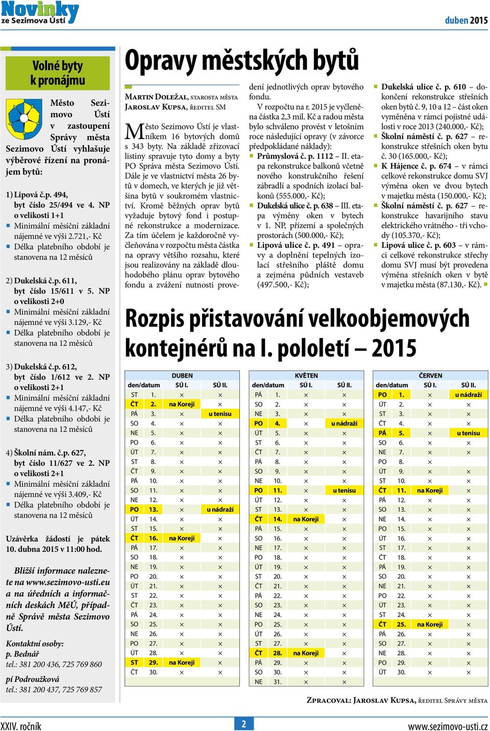 NP o velikosti 2+0 Minimální měsíční základní nájemné ve výši 3.129,- Kč Délka platebního období je stanovena na 12 měsíců 3) Dukelská č.p. 612, byt číslo 1/612 ve 2.