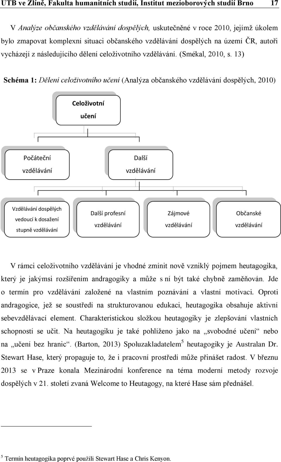 13) Schéma 1: Dělení celoživotního učení (Analýza občanského vzdělávání dospělých, 2010) Celoživotní učení Počáteční vzdělávání Další vzdělávání Vzdělávání dospělých vedoucí k dosažení stupně