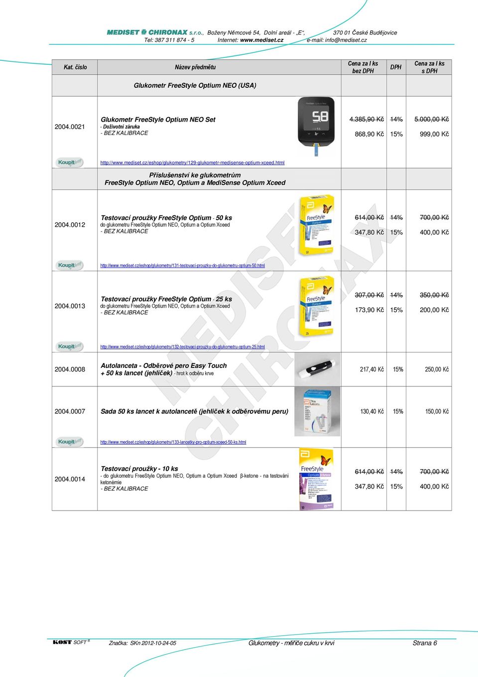 html Příslušenství ke glukometrům FreeStyle Optium NEO, Optium a MediSense Optium Xceed 2004.