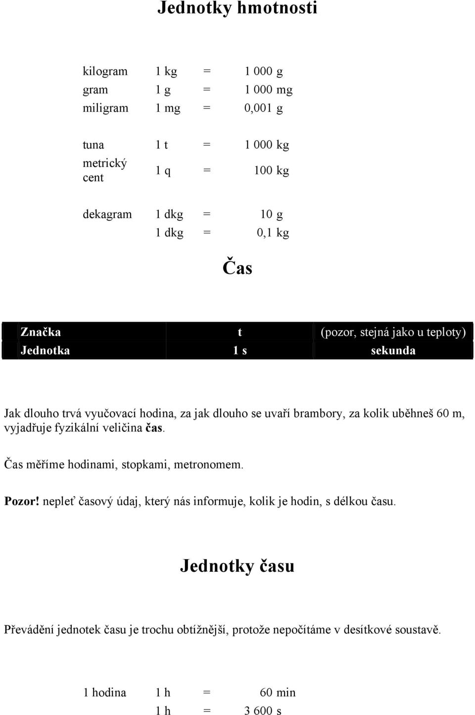 kolik uběhneš 60 m, vyjadřuje fyzikální veličina čas. Čas měříme hodinami, stopkami, metronomem. Pozor!