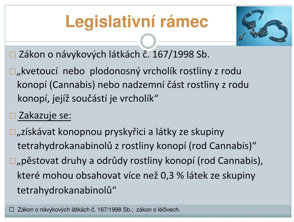 součástí je vrcholík Zakazujese: získávatkonopnoupryskyřicia látkyzeskupiny tetrahydrokanabinolů z rostliny konopí(rod