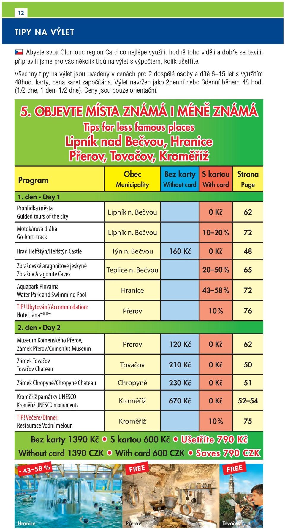 (1/2 dne, 1 den, 1/2 dne). Ceny jsou pouze orientační. 5. OBJEVTE MÍSTA ZNÁMÁ I MÉNĚ ZNÁMÁ Program 1.